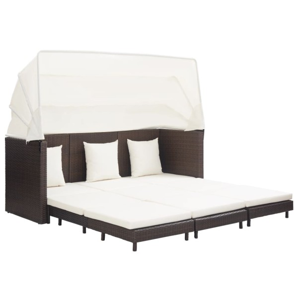 Pull-out three-seater sofa-bed with canopy, brown, polyrattan