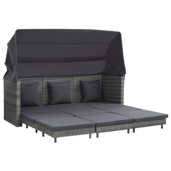 Pull-out three-seater sofa-bed with canopy, gray, polyrattan