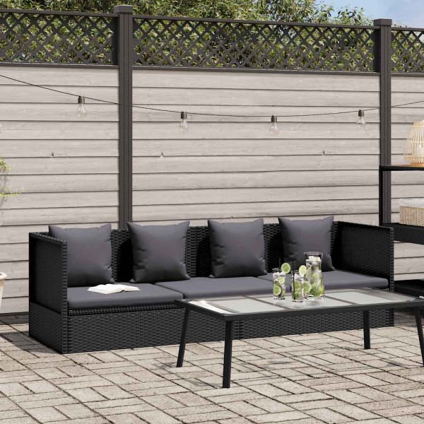 Garden sofa with cushions and pillows, black, polyrattan