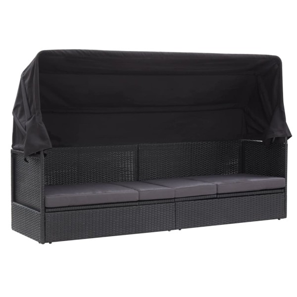 Outdoor sofa-bed with canopy, black, polyrattan