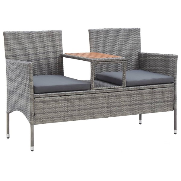 Double bench with table, gray, 143cm, polyrattan