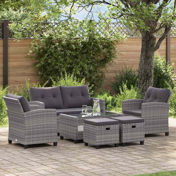 Garden sofa set with pillows, 6 pieces, gray, rattan