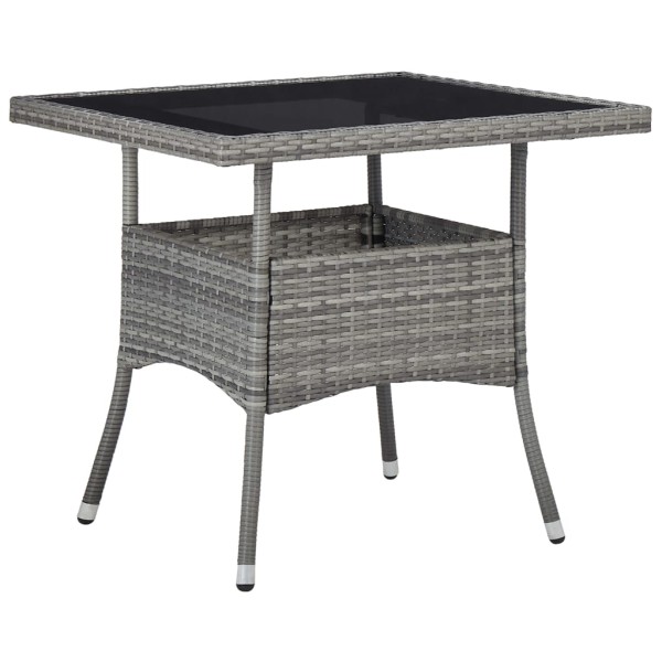 Outdoor dining table, gray, polyrattan and glass