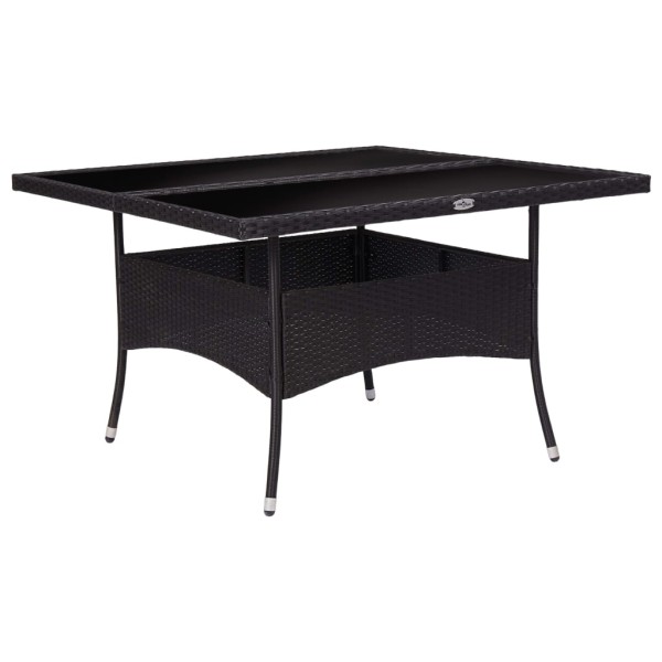 Outdoor dining table, black, polyrattan and glass