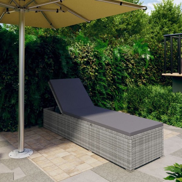 Sun lounger with mattress, gray color, polyrattan