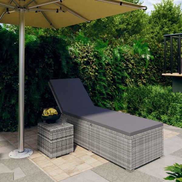 Sun lounger with mattress and tea table, grey, rattan