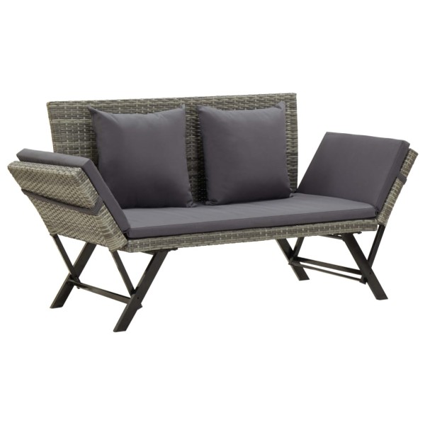 Garden bench with cushions, gray, 176cm, polyrattan