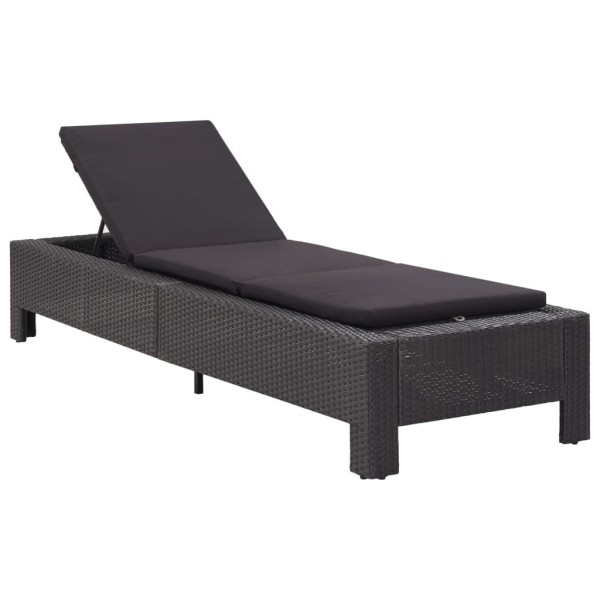 Sun lounger with mattress, black, polyrattan