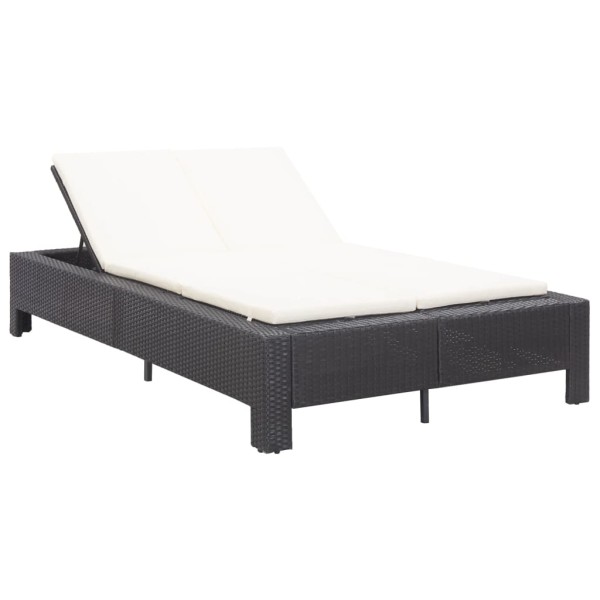 Double sunbed with mattress, black, polyrattan