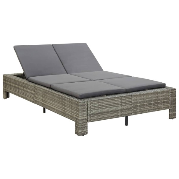 Double sunbed with mattress, gray, polyrattan