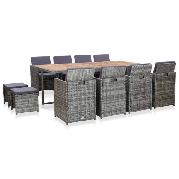 Dining set, 13 pieces, anthracite, rattan and acacia