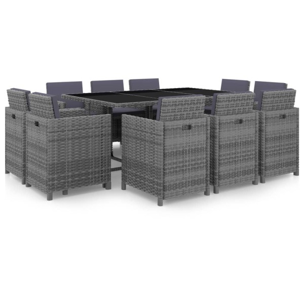 Outdoor set with pillows, 11 pieces, gray, rattan