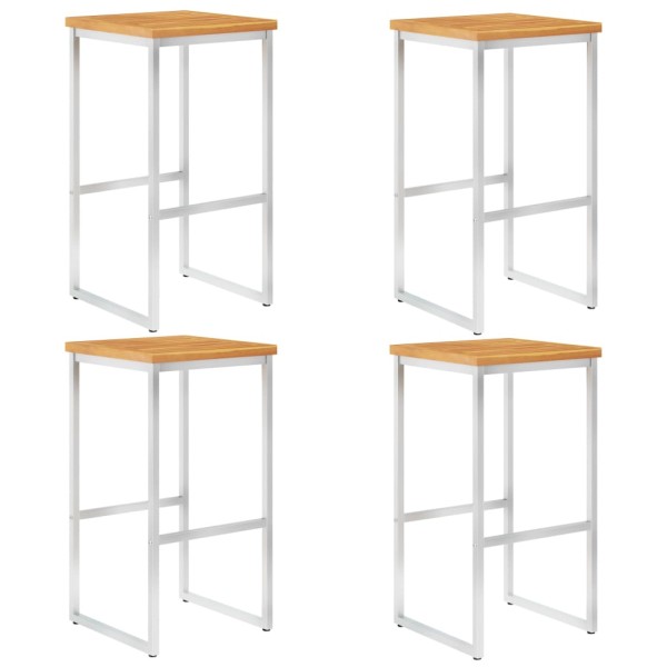 Bar stools, 4 pcs., solid acacia and stainless steel