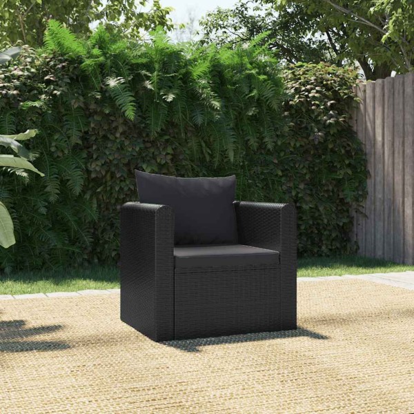 Single sofa with cushions, black, polyrattan