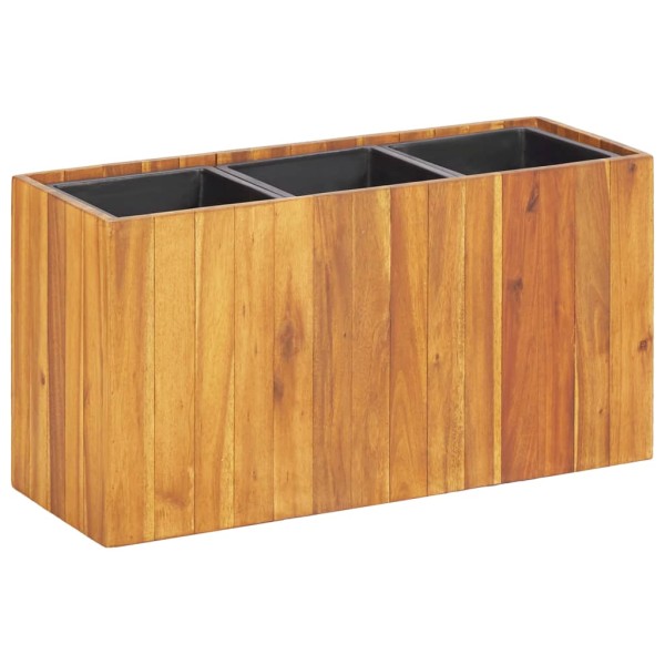 Garden bed with 3 pots, solid acacia, high