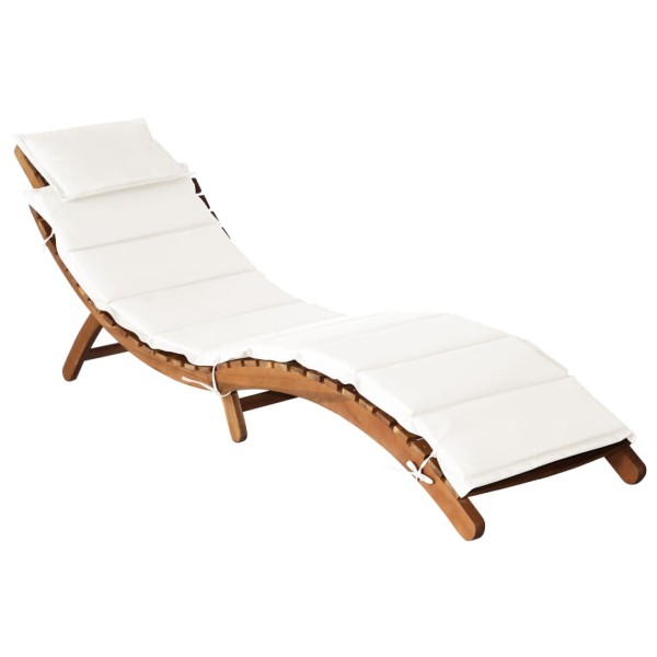 Sun lounger with mattress, cream, solid acacia wood