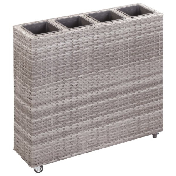 Trough with 4 pots, gray, 80x22x79cm, polyrattan, tall