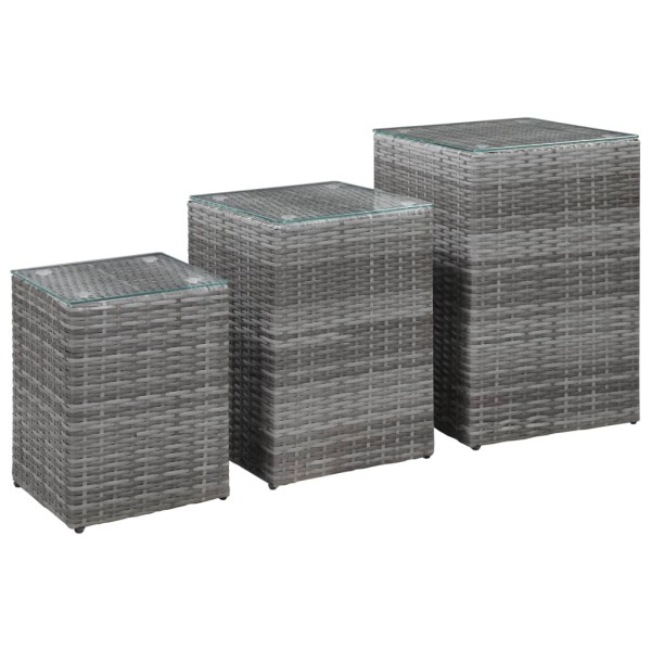 Side tables, 3 pcs., gray, polyrattan