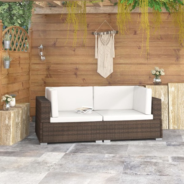 Sectional corner chairs with pillows, 2 pcs., brown, rattan