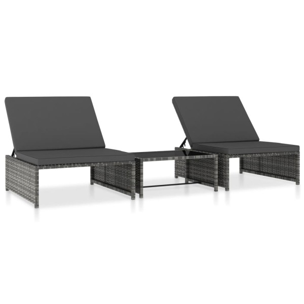 Sunbeds with table, 2 pcs., gray color, polyrattan