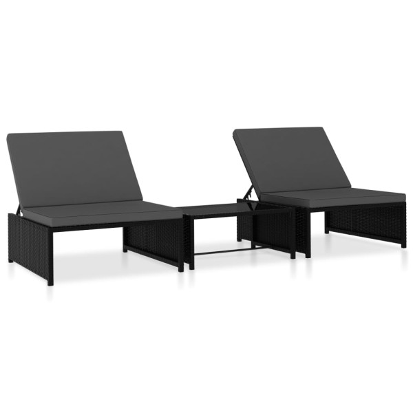 Reclining garden chairs with table, 2 pcs., black, polyrattan