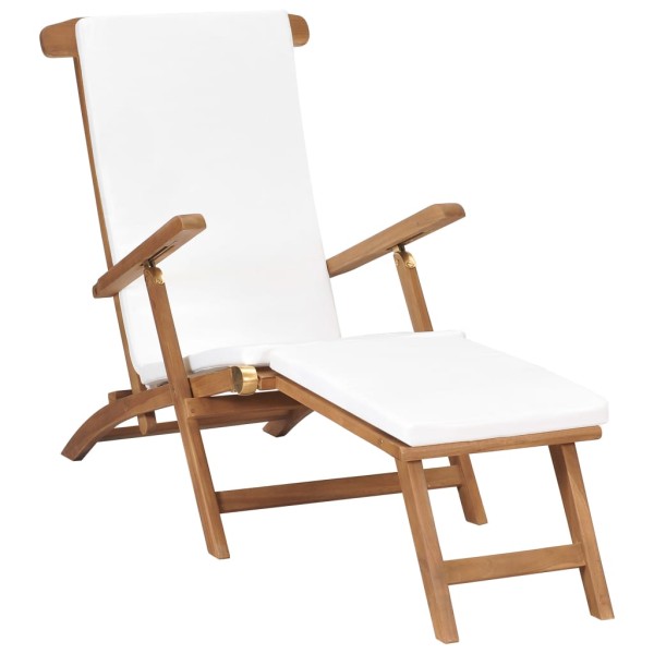 Terrace chair with mattress, cream white, solid teak