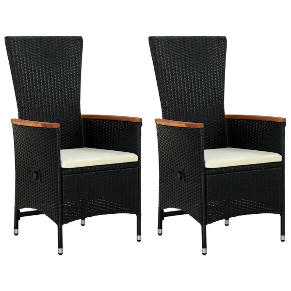 Outdoor chairs, 2 pcs., black, polyrattan, with pillows