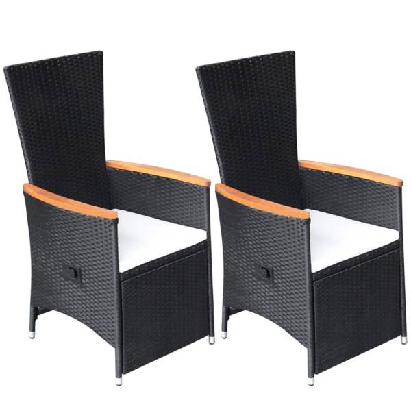 Reclining garden chairs with cushions, 2 pcs., black, rattan