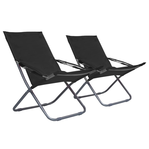 Folding beach chairs, 2 pcs., black, fabric