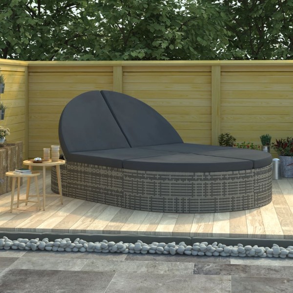 Double sun lounger with cushions, gray, polyrattan