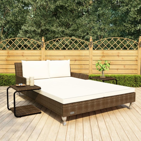 Double sunbed with cushions, brown, polyrattan