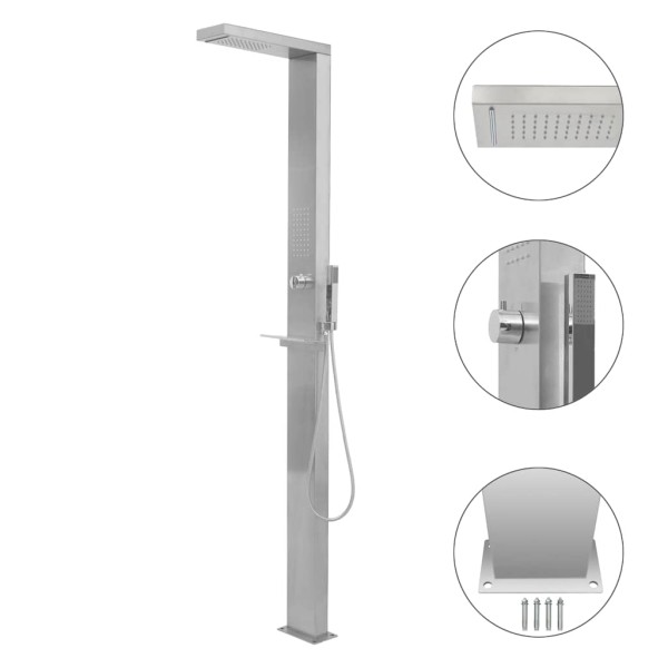 Outdoor shower system, stainless steel, square