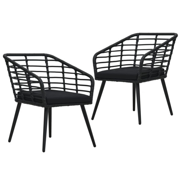 Garden chairs with cushions, 2 pcs., black, polyrattan