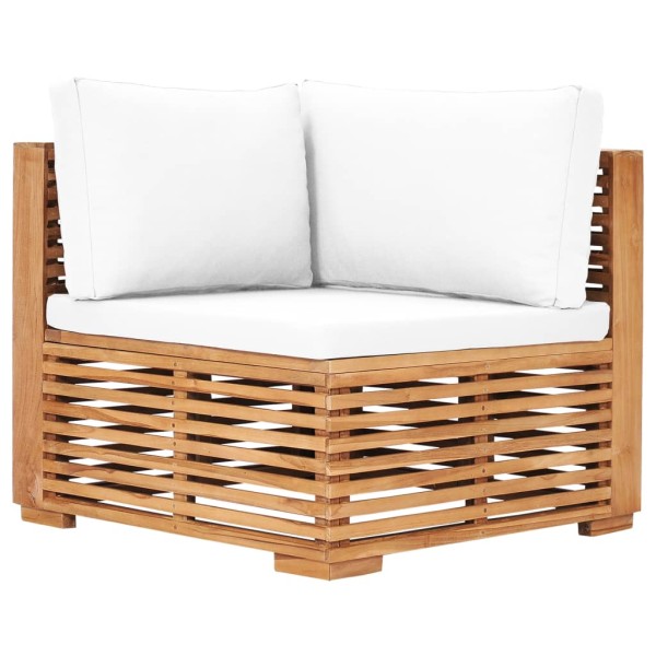 Corner garden sofa with cream cushions, solid teak