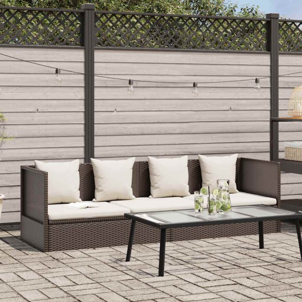 Garden sofa with cushions and pillows, brown, polyrattan