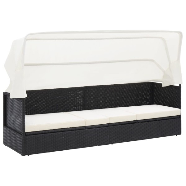 Garden sofa with vault, black color, polyrattan