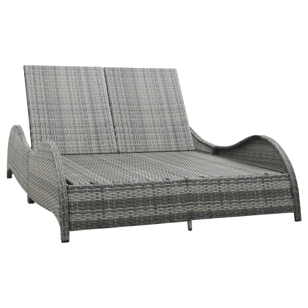 Double sun lounger with mattress, anthracite, polyrattan