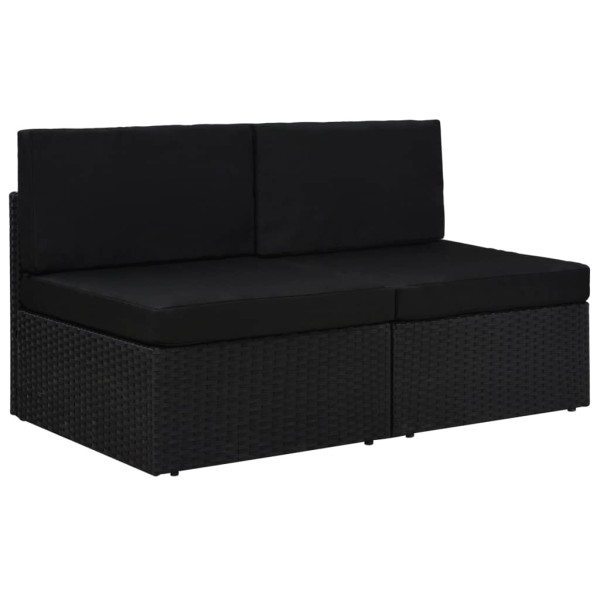 Modular two-seater sofa, black, polyrattan