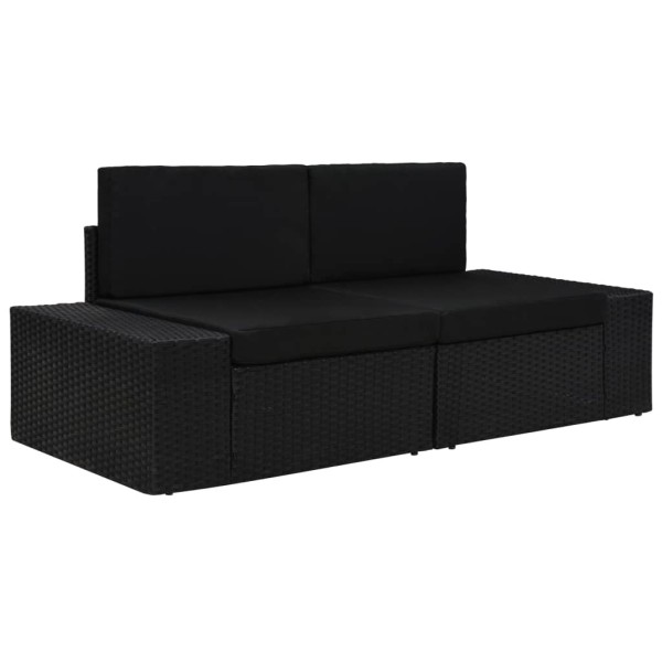 Modular two-seater sofa, black, polyrattan