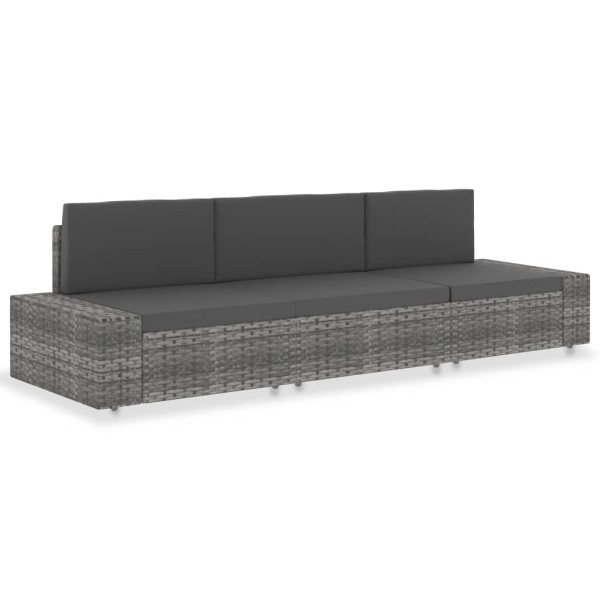 Modular three-seater sofa, gray color, polyrattan