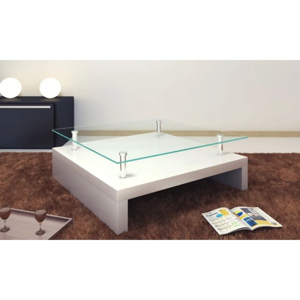Coffee table with glass top, white