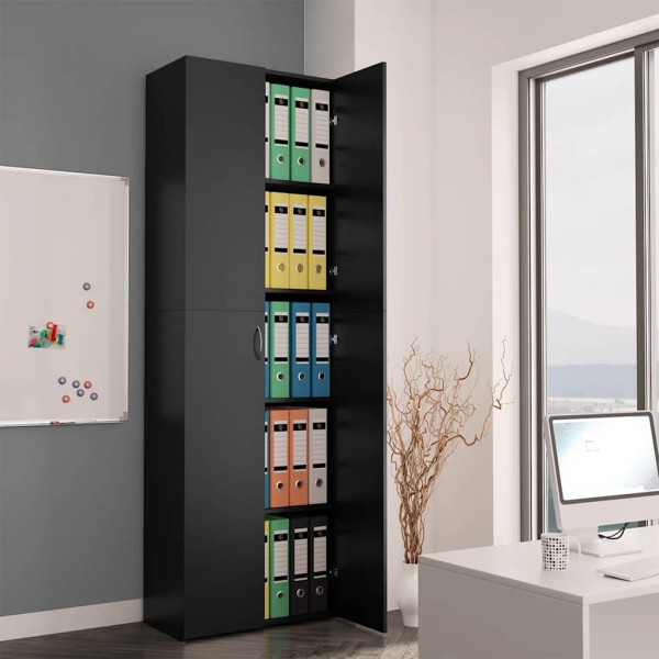 Office cabinet, black, 60x32x190cm, processed wood