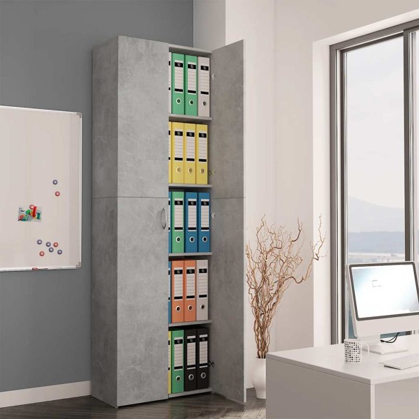 Office cabinet, concrete gray, 60x32x190cm, treated wood