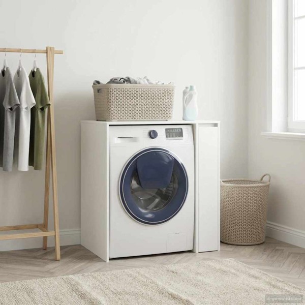 Washing machine cabinet with storage White 87 x 60 x 89 cm