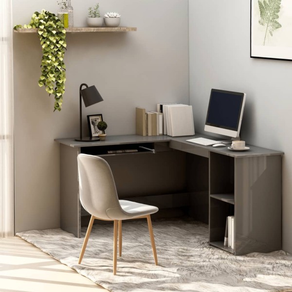 Corner table, gray, 120x140x75cm, MDP, L-shaped, glossy