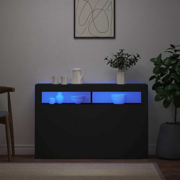 Side cabinet with LED lighting, black, 115.5x30x75cm