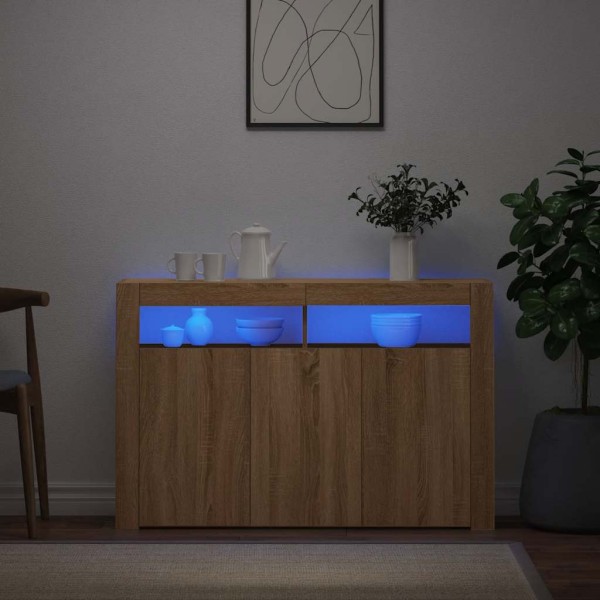 Side cabinet with LED lighting, oak, 115.5x30x75cm