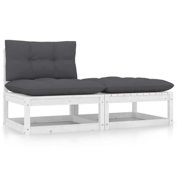 Garden lounge set with cushions, 2 parts, white, pine