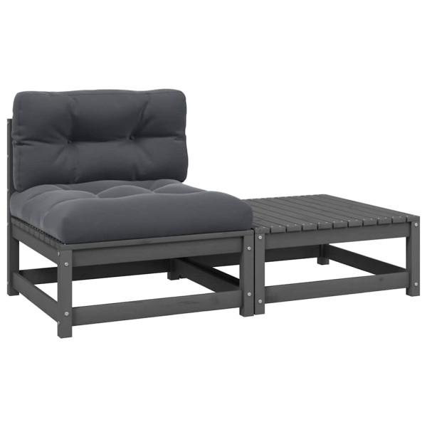 Garden set with pillows, 2 parts, gray, solid pine