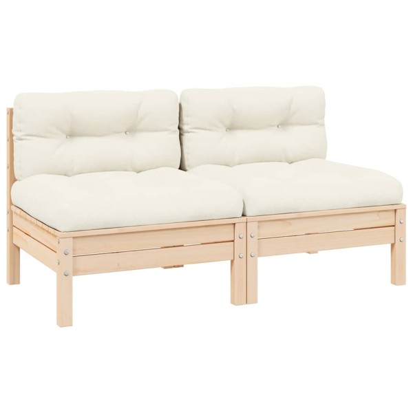 Double garden sofa with cream cushions, solid pine
